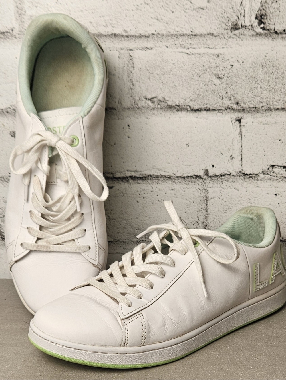 Lacoste Carnaby Evo White Leather Sneakers Green Mens 10.5